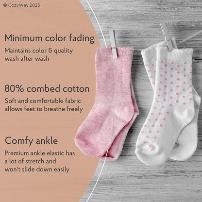 Baby Girls Socks 6/12 Pack Ruffle Ripple Edge Turn Cuff Ankle Socks Toddlers Infants 0-12 Months 1T-5T