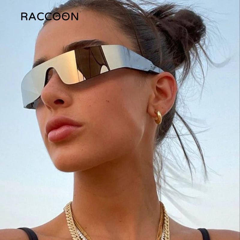 Kardashan Flat Top Shield Fashion Punk Sunglasses Women Y2K Sun Glasses Men Mirror One Piece Eyewear 2000S 90S Aesthetic Goggles