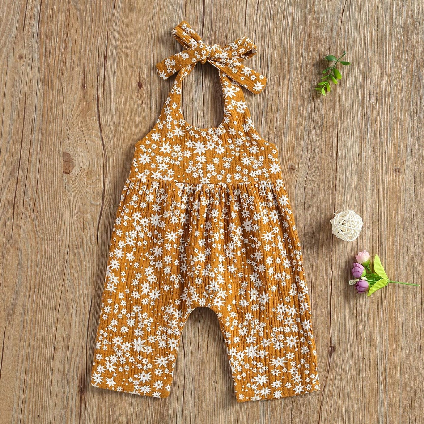 Baby Girls Daisy Playsuits Bodysuit+Headband Print Halter Romper Floral Jumpsuit Infant Summer Clothes